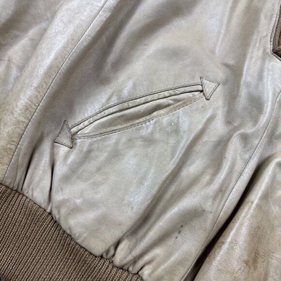 Vintage 70s Knit Sweater Mens Medium Lined Leather Pullover Jacket V Neck Italy - Picture 5 of 12